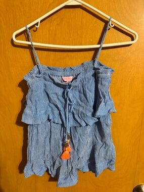 Lilly Pulitzer Light Blue Crinkle Romper with Pink Tag